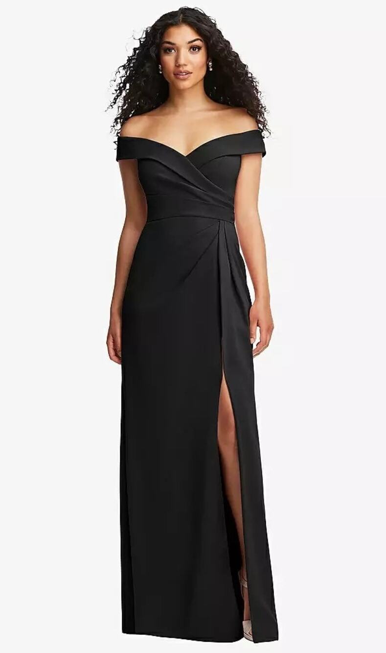 2835 NWOT After Six 6872 Cuffed Off-the-Shoulder Pleated Faux Wrap Maxi Dress